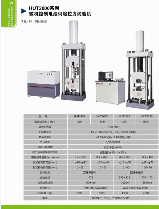 HUT3000系列微機控制電液伺服拉力試驗機